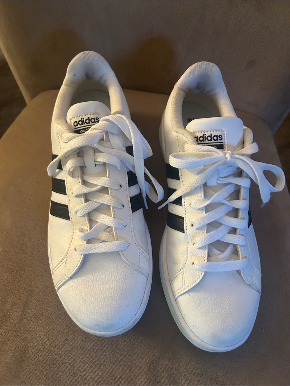 Adidas White Cloudfoam Sneakers with Black Stripes - Women’s sz 10